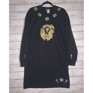 Vintage Sweatshirt Dress Cow Sunflower Puffy Paint Wearable Art 80s 90s One Size